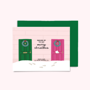 image of social distancing christmas card with green envelope